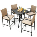 Patio Rattan Bar Stools Set of 4 with Soft Cushions by LJGDeals