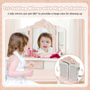 2-in-1 Kids Vanity Table Set with Tri-folding Mirror-Pink by LJGDeals