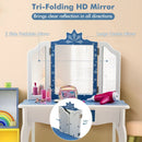 Princess Vanity Table and Chair Set with Tri-Folding Mirror and Snowflake Print-Blue by LJGDeals