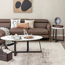 Set of 2 Modern Faux Marble Nesting Coffee Table Set with Oval and Round Table-White by LJGDeals