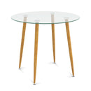 Round Glass Dining Table Leisure Coffee Table with Metal Legs-Natural by LJGDeals