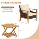 3 Pieces Patio Wicker Furniture Set with 2-Tier Side Table and Cushioned Armchairs-Natural by DirectDeals