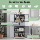 4 Door Freee-Standing Bathroom Cabinet with 2 Drawers and Glass Doors-Gray
