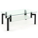 2-Tier Rectangular Glass Coffee Table with Metal Tube Legs-Black by LJGDeals