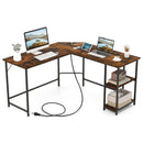 L Shaped Computer Desk with 2 Outlets and 2 USB Ports-Brown by LJGDeals