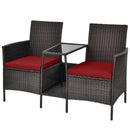 Patio Rattan Wicker Conversation Set Sofa Cushioned Loveseat Glass Table by LJGDeals