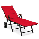 Folding Patio Rattan Lounge Chair with Wheels-Red by LJGDeals