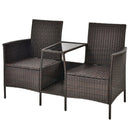 Patio Rattan Wicker Conversation Set Sofa Cushioned Loveseat Glass Table by LJGDeals