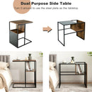 2-Tier C-Shaped Reversible End Table with Wooden Shelf for Living Room-Brown by LJGDeals