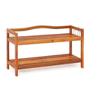 2-Tier Acacia Wood Shoe Rack with 4 Side Metal Hooks by LJGDeals