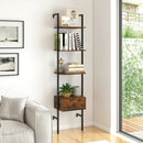 5-Tier Ladder Bookcase with Drawer and Metal Frame for Study Home Office-Rustic Brown by LJGDeals