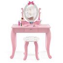 Kid Vanity Table Stool Set with Oval Rotatable Mirror-Pink by LJGDeals