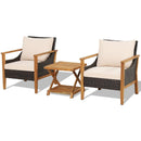 3 Pieces Patio Wicker Furniture Set with 2-Tier Side Table and Cushioned Armchairs-Natural by DirectDeals