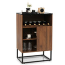 Wine Storage Cabinet Buffet Sideboard with Adjustable Shelf and Sliding Door-Brown by LJGDeals