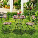3 Pieces Patio Bistro Set with 1 Round Mosaic Table and 2 Folding Chairs by LJGDeals