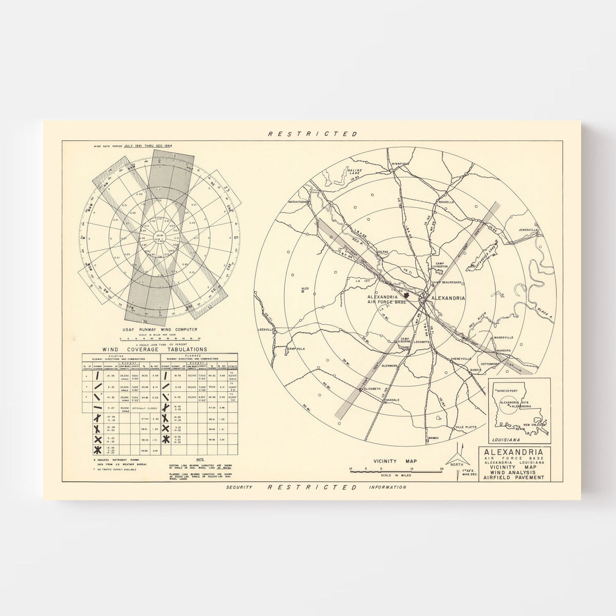 Vintage Map of the Alexandria Air Force Base Vicinity, 1952, photo 4 of 5
