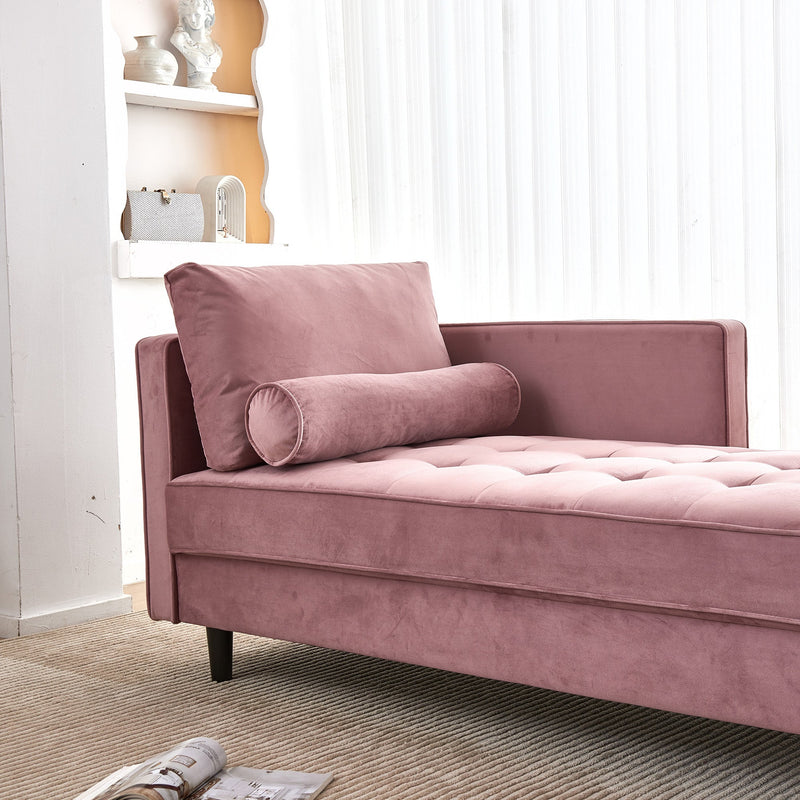 64" Velvet Chaise, Mid-Century Modern Chaise Furniture, Sleeper for Living Room, Apartment, Tool-Free Assembly. (Pink)