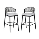 Outdoor Bar Height Metal Frame Counter Stools With Scallop Shaped Backrest & Water Resistant Cushions