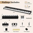 88 Key Foldable Piano Keyboard Portable Semi Weighted Electric Piano-Black by LJGDeals