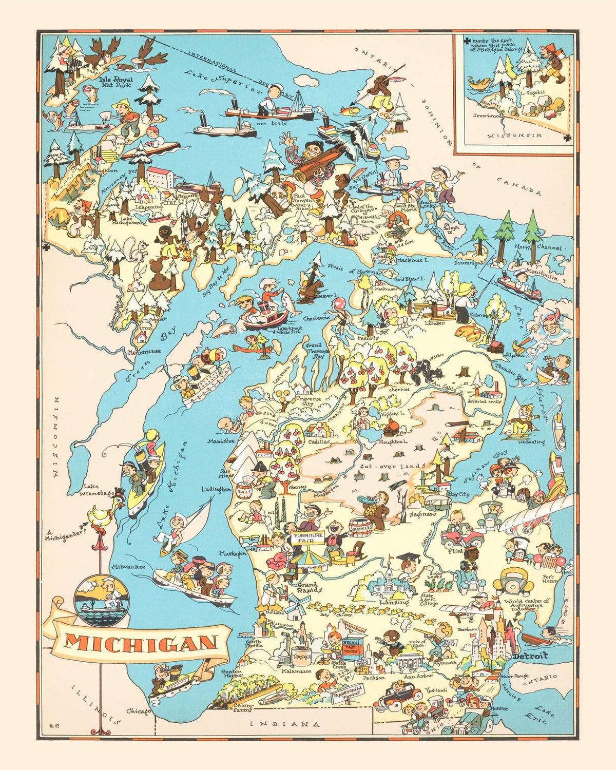 Vintage Map of Michigan 1935, photo 5 of 5