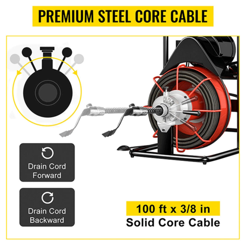 [100FT X 3/8"] Electric Sewer Drain Cleaner Snake Clog Machine W/ Cutter (SAK53785)