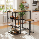 3-Piece Bar Table Set for 2 Bar-Height Dining Table with 2 Stools-Rustic Brown by LJGDeals
