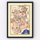 Vintage Map of Piemonte Italy, 1938