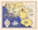 Vintage Map of Campania Italy, 1938