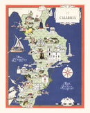 Vintage Map of Calabria Italy, 1938