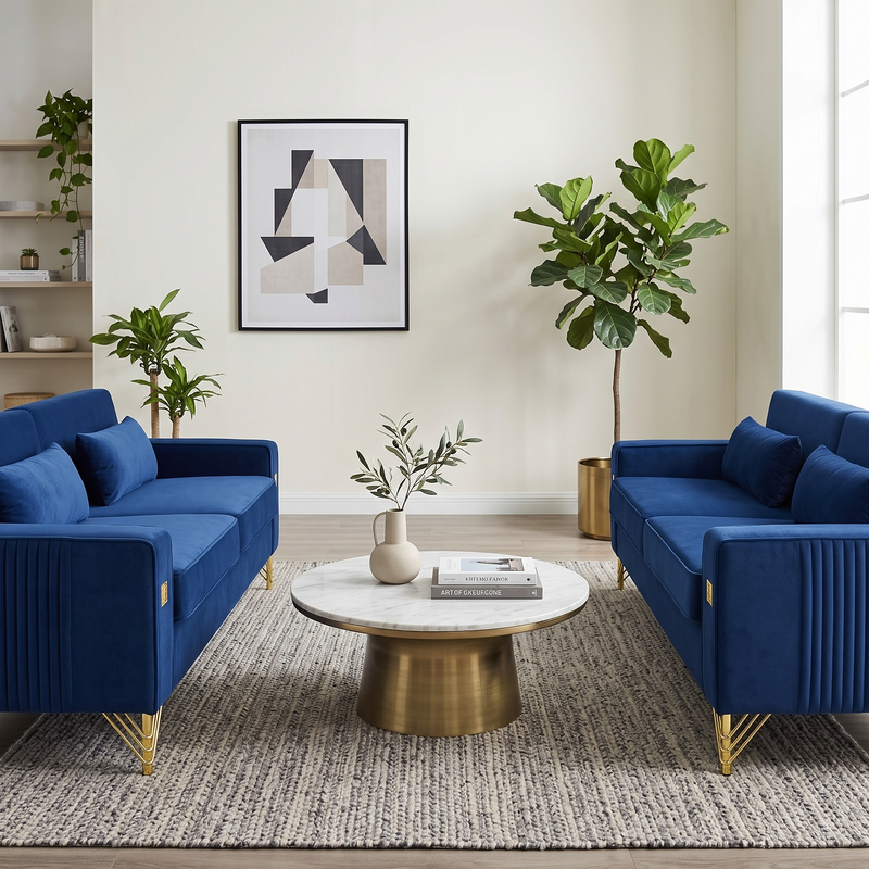 Royal Blue Velvet 2-Piece Sofa Set, photo 4 of 10