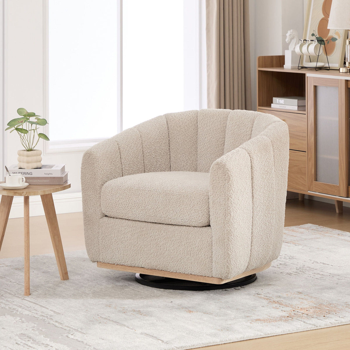 Swivel Upholstered Barrel Chair With Metal Base, photo 5 of 13