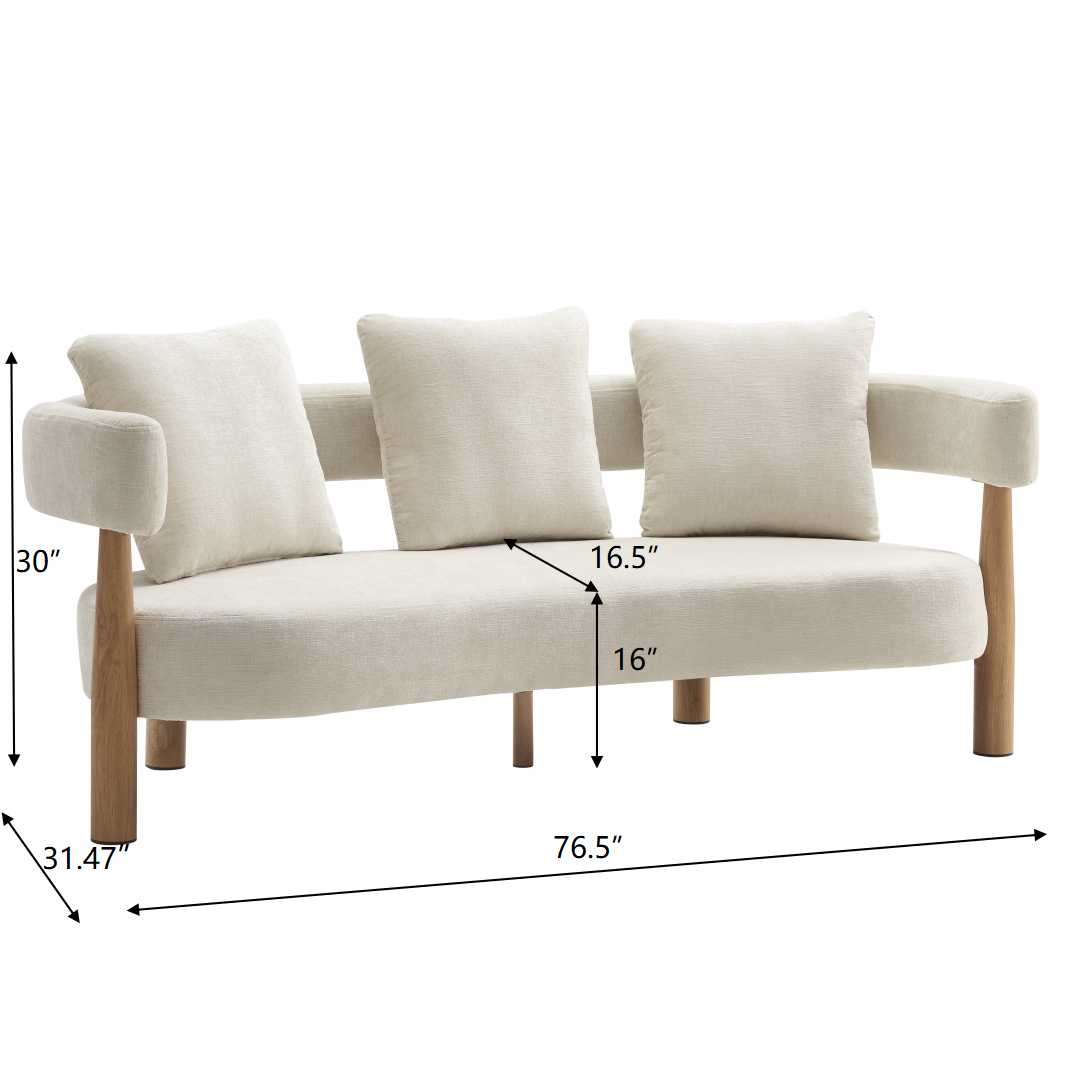 Luxe 76.5 in. Curved 3 Seater Modern Upholstered Chenille Sofa, photo 2 of 4