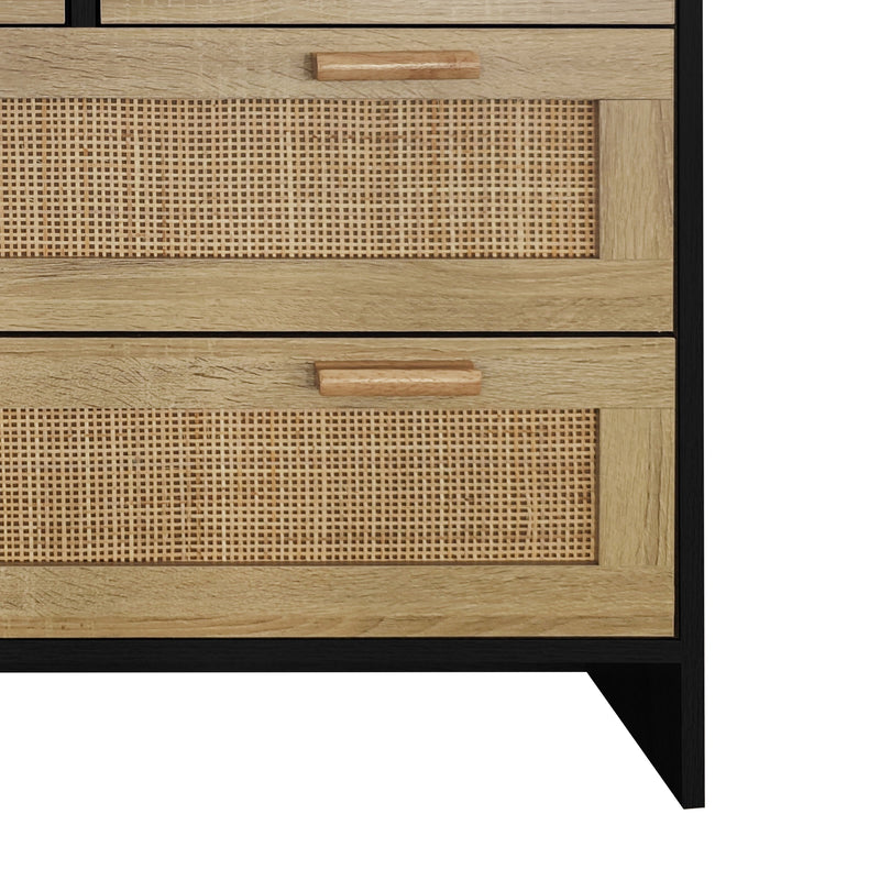 4 Drawers Rattan Cabinet,for Bedroom,Living Room,Dining Room,Hallways,Easy Assembly, Black