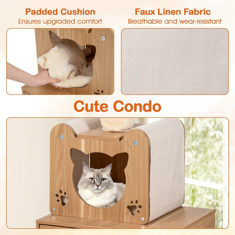 101 Inch Floor to Ceiling Cat Tree Height Adjustable with Litter Box Enclosure-Brown, photo 7 of 8