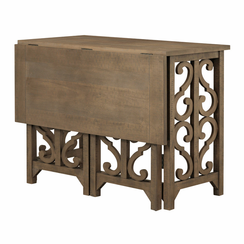 3-Piece Retro Dining Set Solid Wood Counter Height Pub Set Foldable Table with 2 Saddle Stools for Kitchen, Small Space (Distressed Brown)