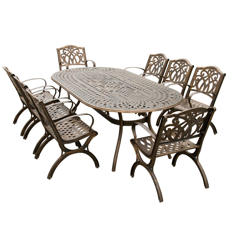 Outdoor Aluminum 9pc Large Oval Patio Dining Set Eight Chairs