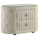 Santiago - Oval 2 Drawer Upholstered Nightstand - Ivory by HouseOfZazla