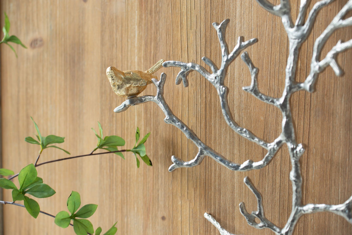 Metal Branch Wall Sculptures With Bird Accents (Set of 2) - Silver Multi, photo 2 of 16