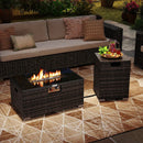 2-Piece Outdoor Rattan Fire Table Set 32 Inch Rectangle Gas Firepit with Tank Cover by LJGDeals