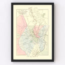 Vintage Map of Taunton, Massachusetts 1874