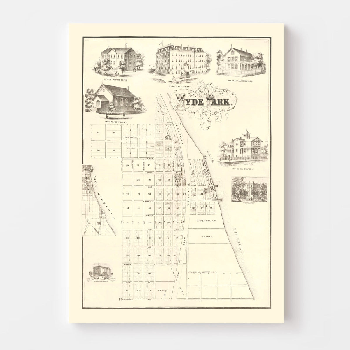 Vintage Hyde Park Chicago Map 1870, photo 4 of 5
