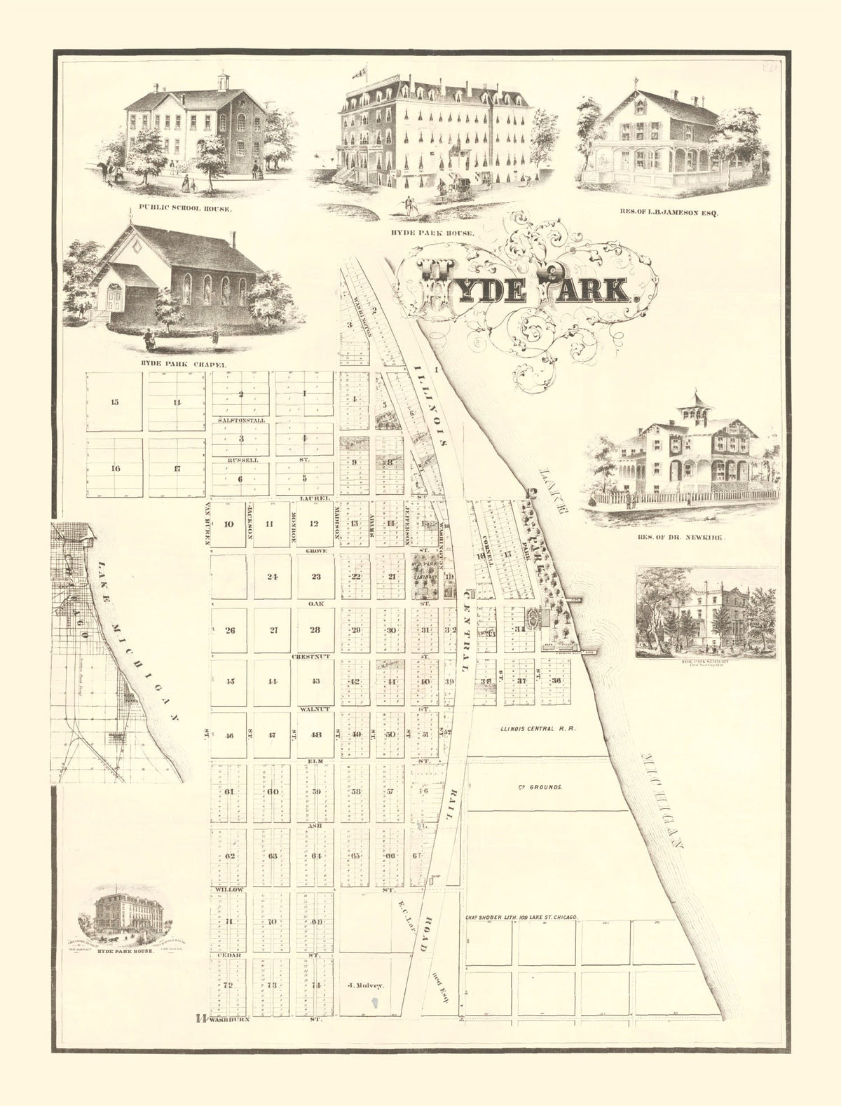 Vintage Hyde Park Chicago Map 1870, photo 5 of 5