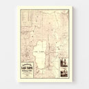 Vintage Topographical Map of Lake Tahoe 1874