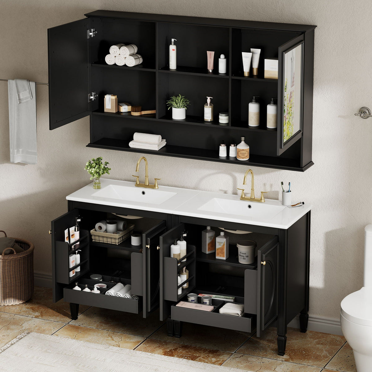 Double Sink Bathroom Vanity Set with Wall Mount Mirror Cabinet, photo 5 of 40