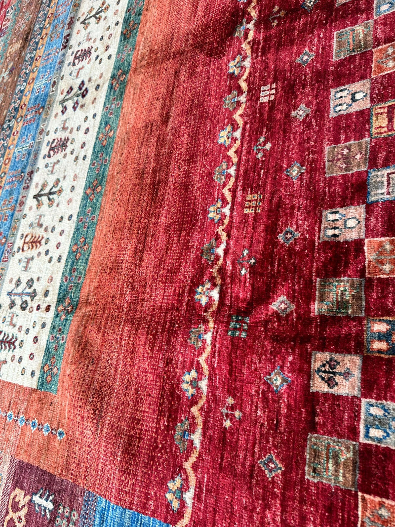 Afghani Khorjin Wool Rug – 7' x 9'10" – Vibrant Geometric & Tribal Patterns