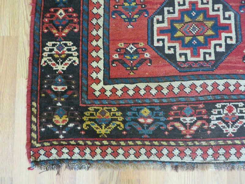 3' 3" X 10' Hand-Knotted Antique Handmade Caucasian Kazak Wool Runner Rug