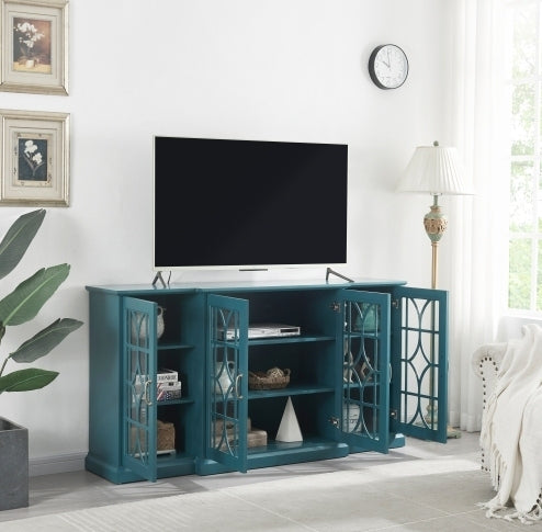 63" TV Stand, Sideboard Buffet, Storage Cabinet, Teal Blue