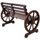 Rustic Country 2 Person Wooden Wagon Wheel Bench With Slatted Seat And Backrest - Brown by HouseOfZazla
