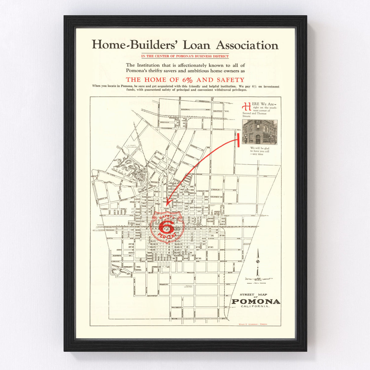 Vintage Map of Pomona, California 1926