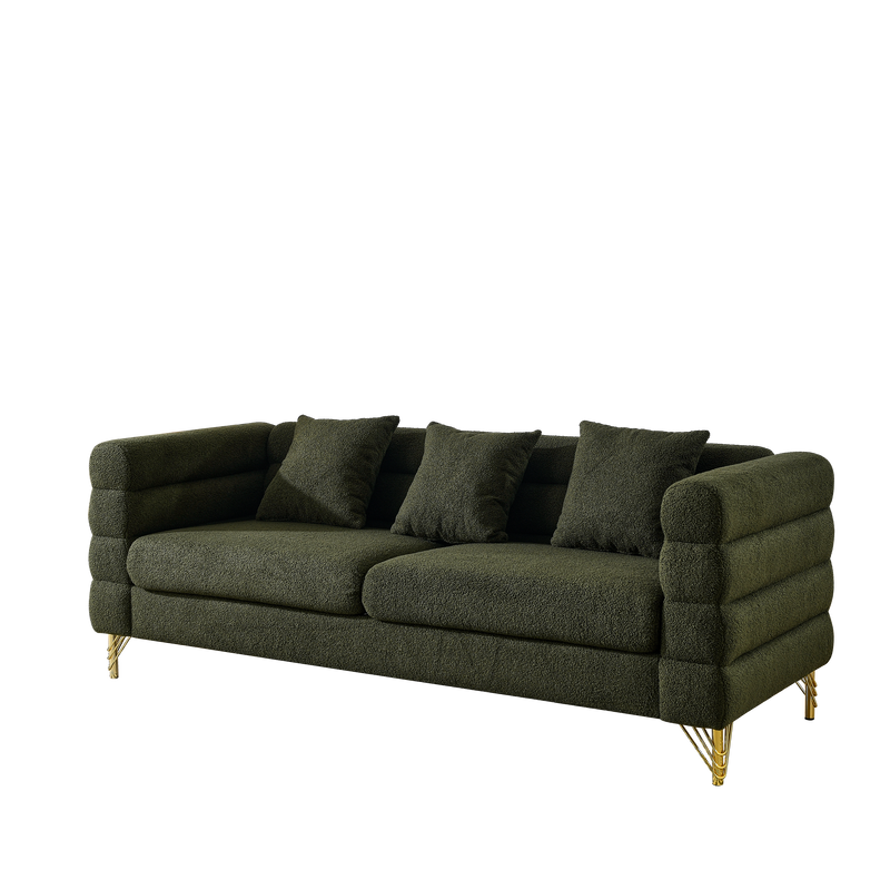 81Inch Oversized 3 Seater Sectional Sofa, Living Room Comfort Fabric Sectional Sofa - Deep Seating Sectional Sofa, Soft Sitting with 3 Pillows for Living Room, Bedroom, Office Green teddy